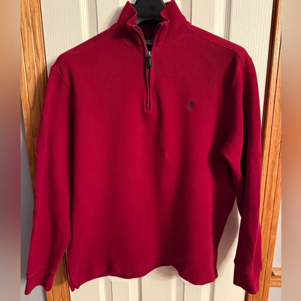 Polo Ralph Lauren | Size Large | Mens Red Quarter Zip Up Sweater 100% Cotton
